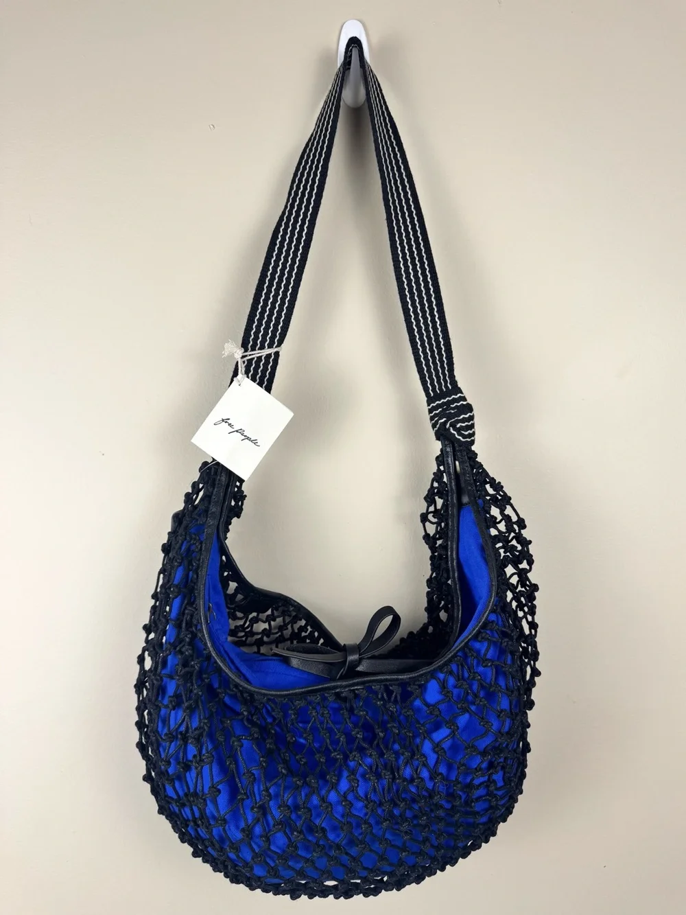 Free People Silver Springs Sling Bag Net Crochet Leather in Blue/Black